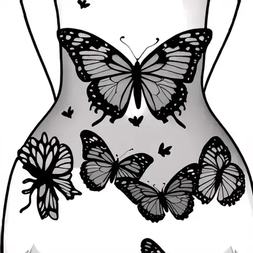 Simple Body Outline From Neck To Thighs With Little Butterflies