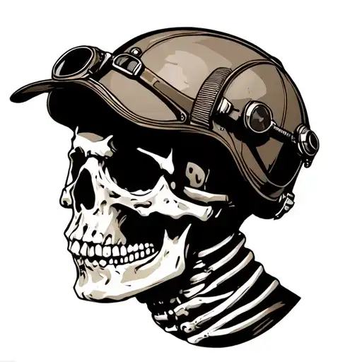 Aviator Skeleton With Flight Cap Facing Downward Left