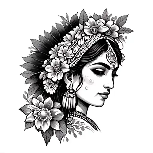 Indian Woman And Flowers Under