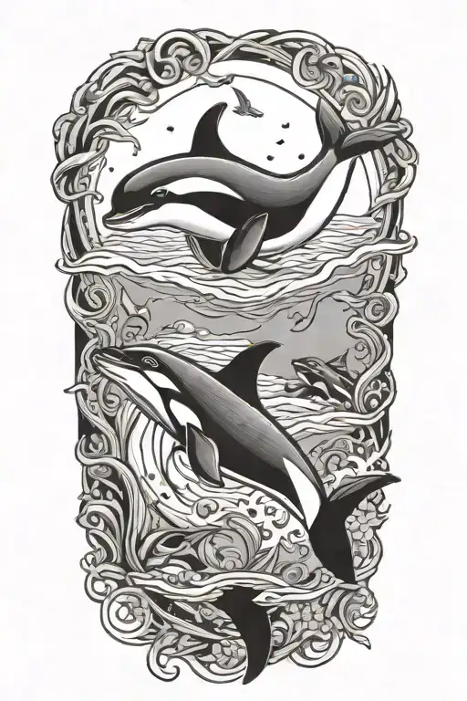 Orcas Swimming Underwater Surrounded