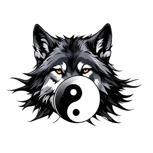 Wolf With Capricorn Zodiac Sign With Yin Yang Symbol