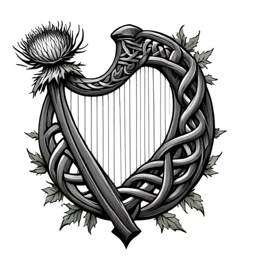 Scottish Thistle With Irish Harp Entwined In Celtic Infinity Knot