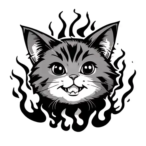 Smiling Cartoon Cat Over Burning Prison Old School