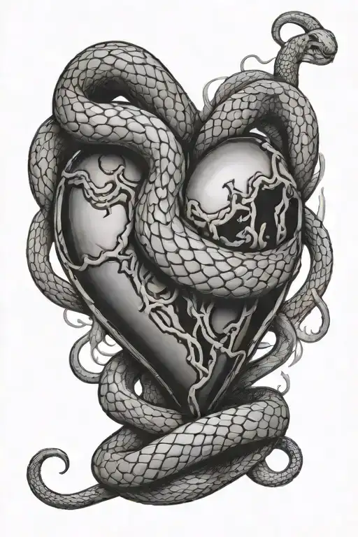 Realistic Heart With Snake Wrapped Around