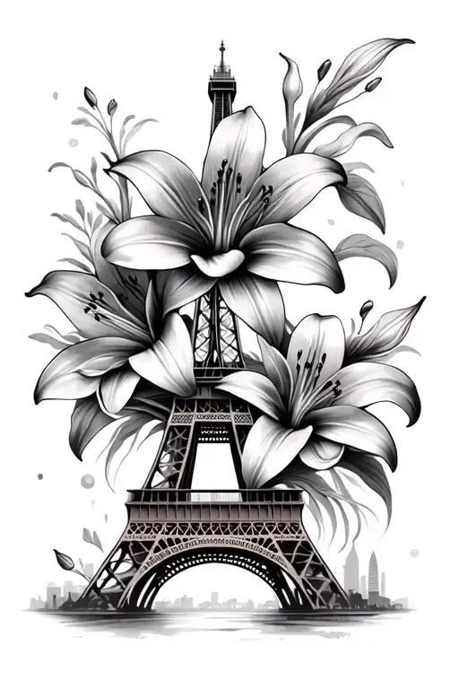 Eiffel Tower With Lily Flowers