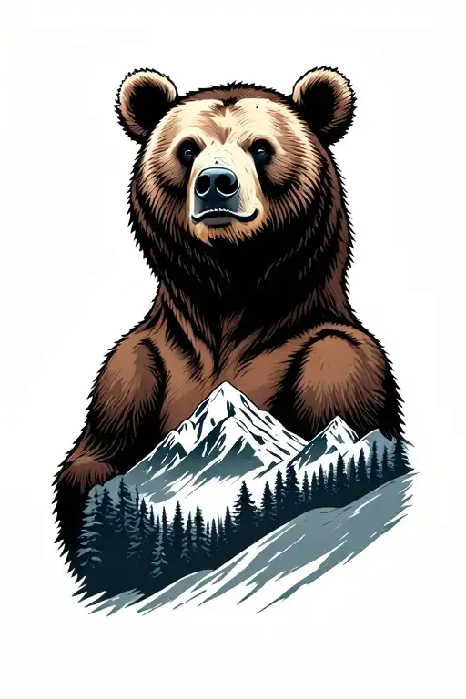 Mountain Scene With Bear Wearing