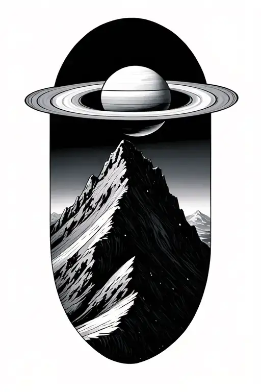 Forming Saturn On Top Of A Mountain Peak Surrounded With Patterns