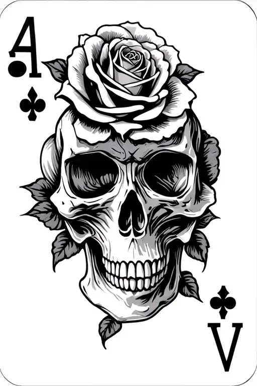 Skull Roses Ace Playing Card