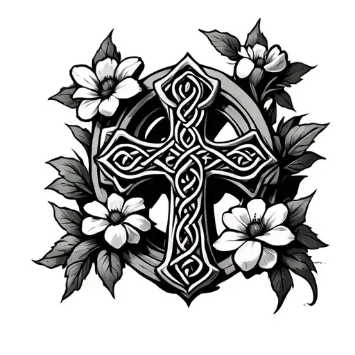 Celtic Cross With Flower Vines Coming Out Of It