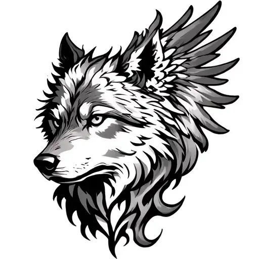 Wolf Phoenix Rising From Flames