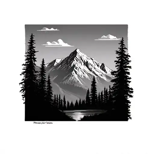 Mountain Range With Trees Rectangle Frame