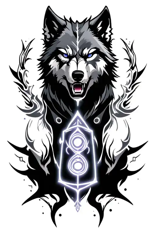 Angry Cyberian Wolf With Chakra Symbol Surrounded