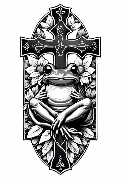 Orthodox Cross Floral With Frog Sitting