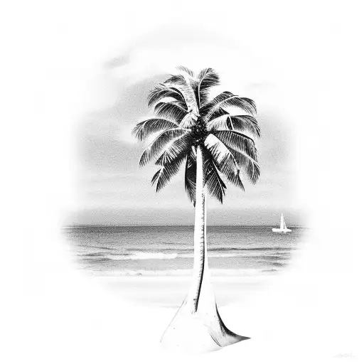 Realistic Beach Scene With A Palm Tree On Side