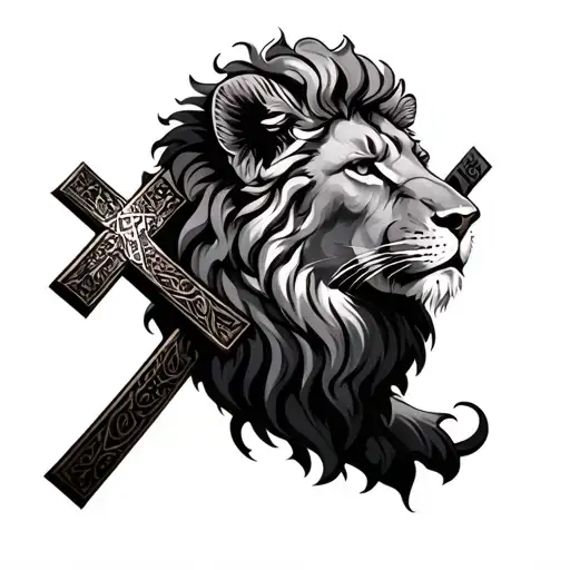 Christian Lion With Cross Realistic
