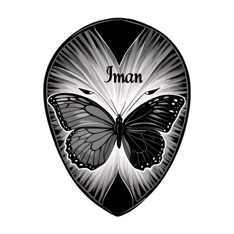 Tattoo Butterfly With Name Iman Written Inside