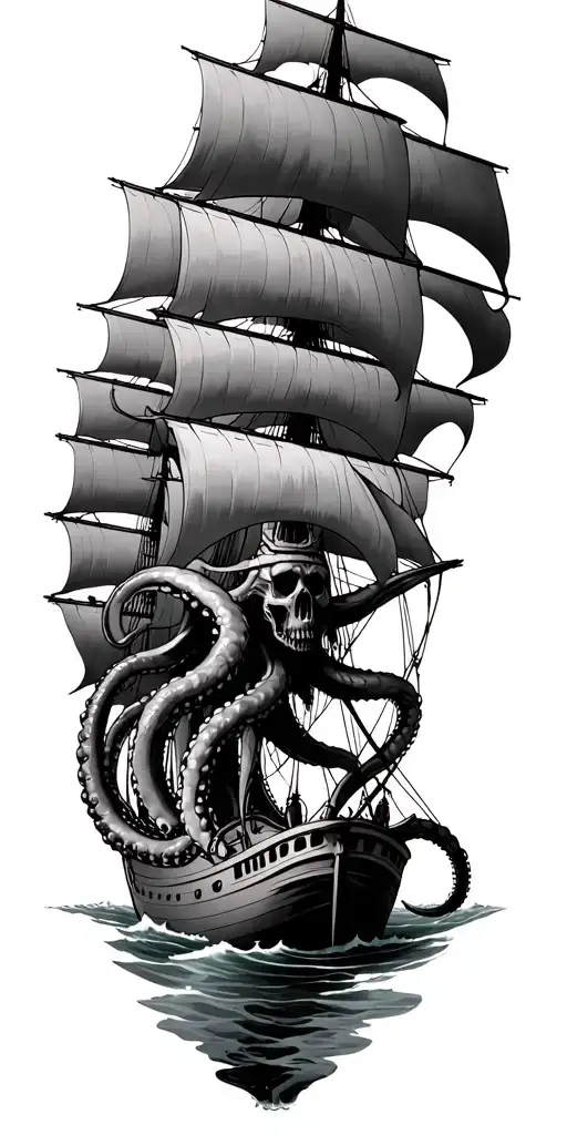 Krakken Tenticles With Ship Sailing