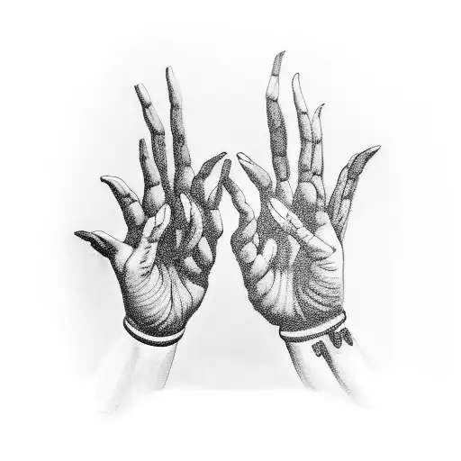 A Black-grey Tattoo Of A Praying Hands With Rosary Beads Intertwined