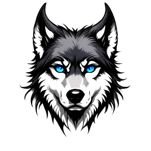 Quarter Wolf Face Blue Eyes Quarter Demon Face Blue Eyes Wuarter Womens Face Blue Eyes