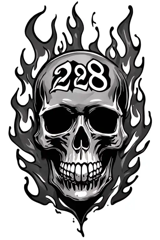 Skull In Flame With The Number 28 Inside