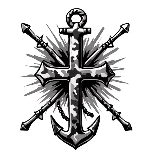 Many Anchor And Cross With Digital Camo