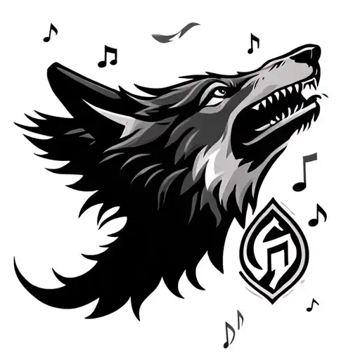 A Wolf Howling At A Fire Fighter Emblem With Music Notes In The Background
