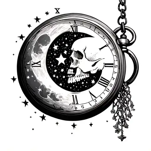 Moon With Stary Sky Pocket Watch And Skull Sternum