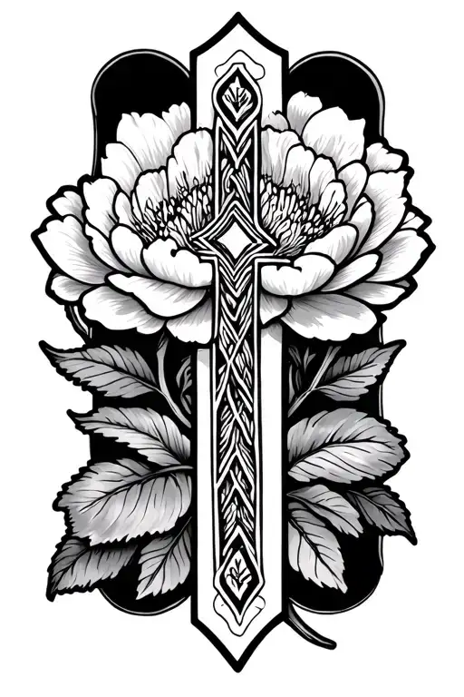 Small Skinny Cross With Peony's Around It
