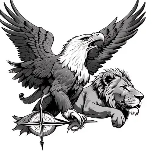Eagle And Lion With Compass