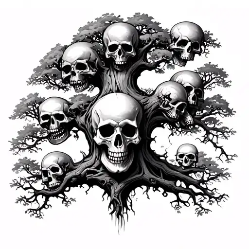 Tree With A Skull And Tree Brances With Skulls Coming Off It
