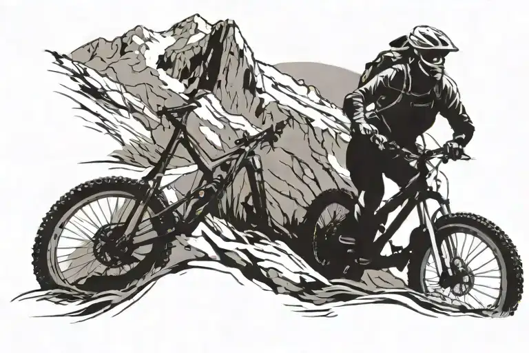 A Silhouette Of A Woman Mountain Biker Conquering A Rugged Mountain Trail