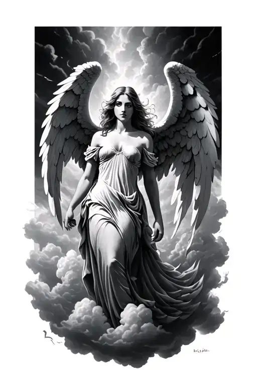Female Angel Standing On Cloud Storm