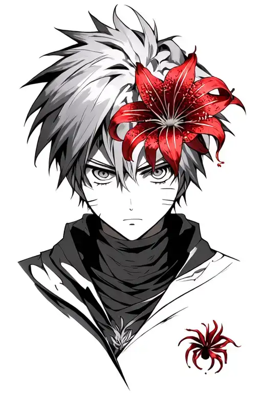 A Tattoo Of The Red Spider Lily Surrounding Gaara's Forehead