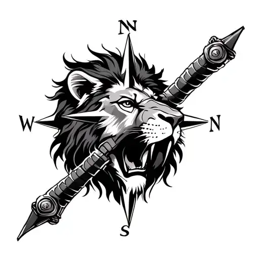 Compass And Lion Roaring