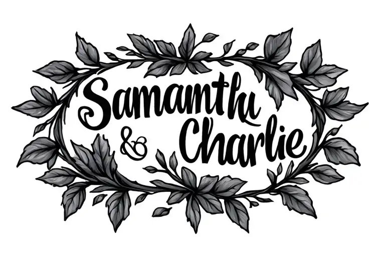 The Names Samantha And Charlie With Small Vine Designs Around The Names