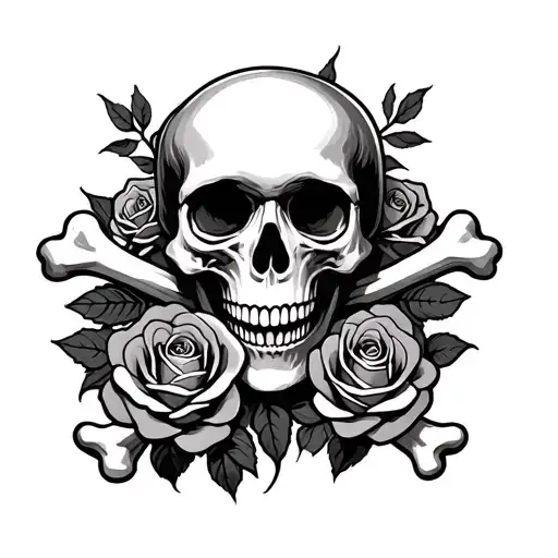 Realistic Skull And Crossbones Surrounded By Roses