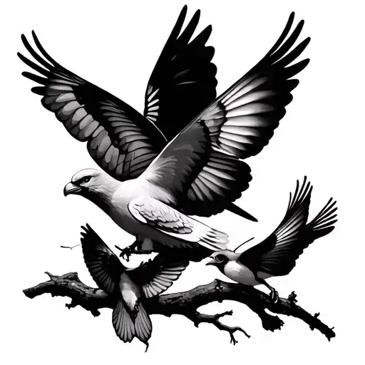 Dove Butterfly Eagle And Cardinal All Flying On A Tree Branch