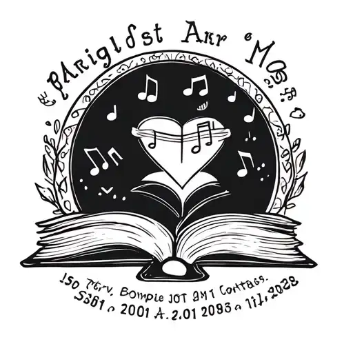 Child's First Name With A Book And Music And Date Of Birth