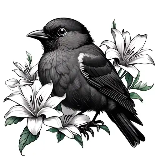 Lil Peeps Crybaby Bird Album Cover With Lilies Around It