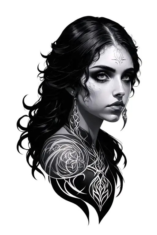 Portrait Arcane Style Tattoo Featuring Vi Front View