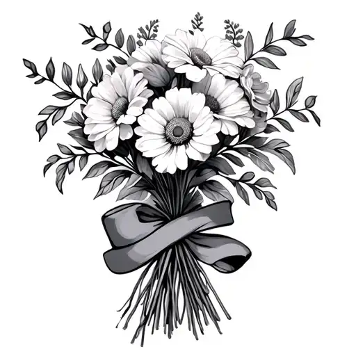 Birth Flowers Boquet Held Together By Ribbon