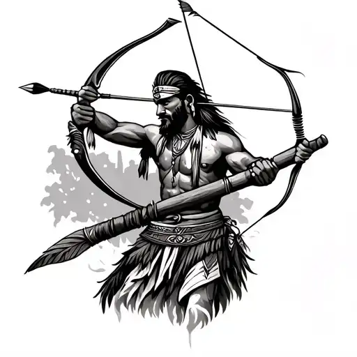 Indian Man Bow And Arrow Going