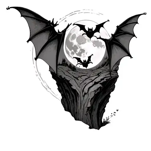 Bats Leaving A Cave With Moon Surrounded