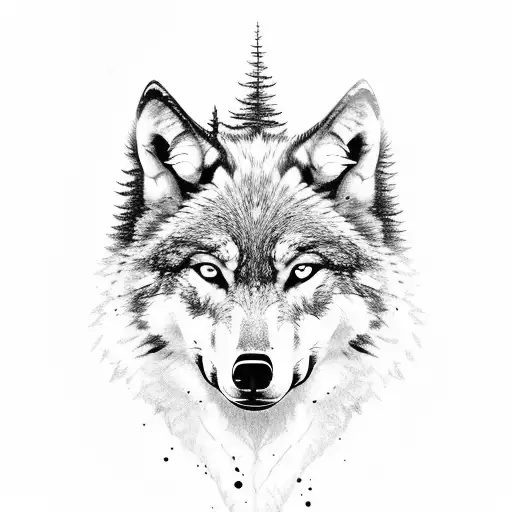 Wolf Face With Misty Forest