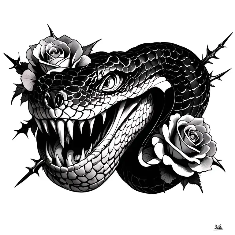 Snake Head With Roses And Thorns