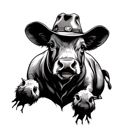 Cow Pig Chicken Wearing A Cowboy Hat