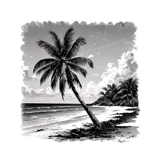 Drawing Of Beach Scene With Palm