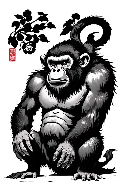 Japanese Style Blackwork Wu Kong Monkey