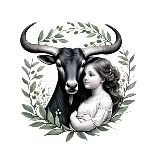 Taurus Zodiac Sign With Olive Branch And Baby Girl