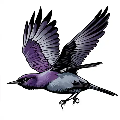 Traditional Style Flying Purple Martin Bird Flying